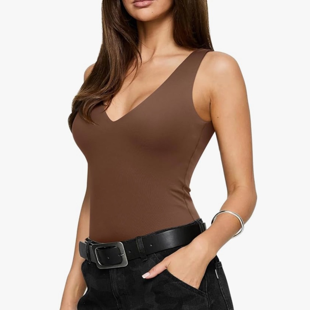 ReoRia Brown V-Neck Bodysuit